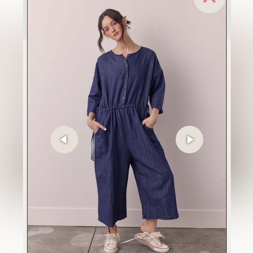 Amente Large Denim Blue Jumpsuit Adjustable Waist EUC M/L
